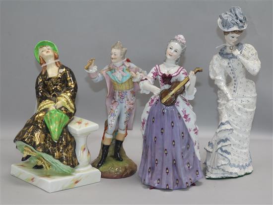 A Crown Charleston ceramic figure, April Showers and three other figures,